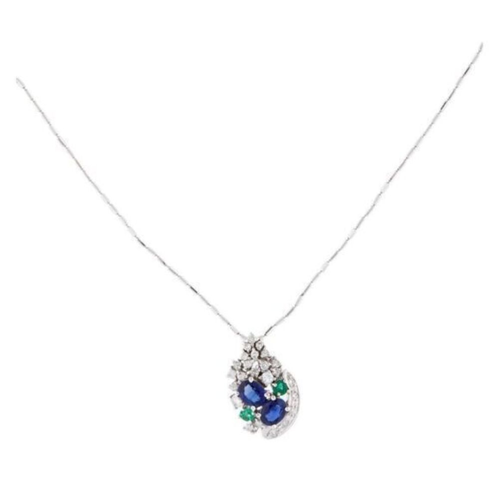 18K Diamond, Sapphire and Emerald Pendant Necklace